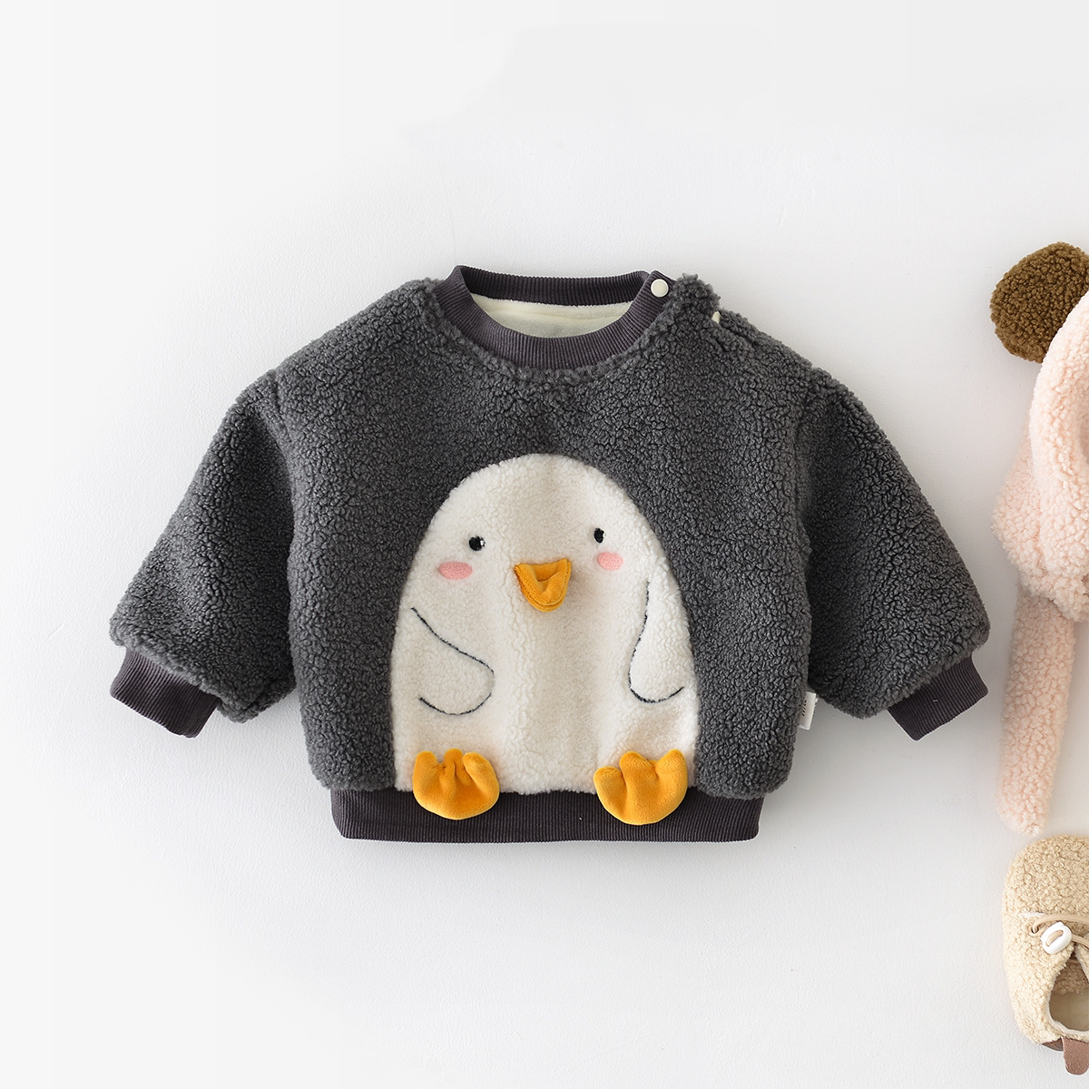 Winter Baby Boy/Girl Penguin Graphic Fluff Long Sleeve Sweatshirt-kissminis