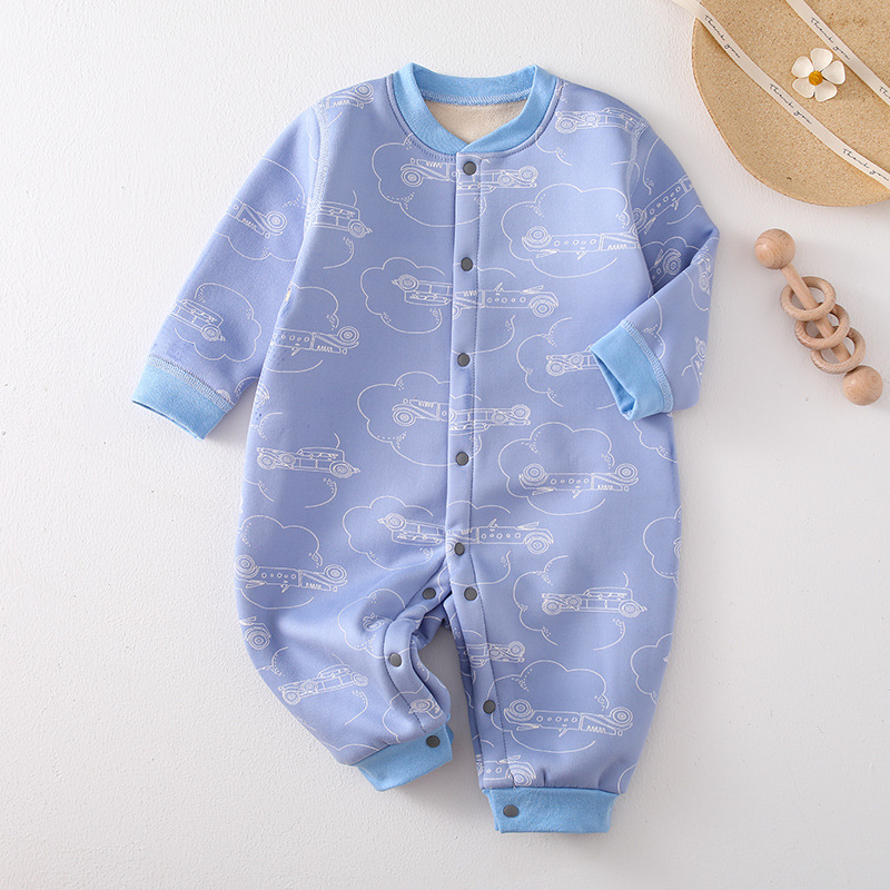 Baby Boy & Girl Floral Print Thicken Warmth Single Warmth Long Sleeve Romper-kissminis