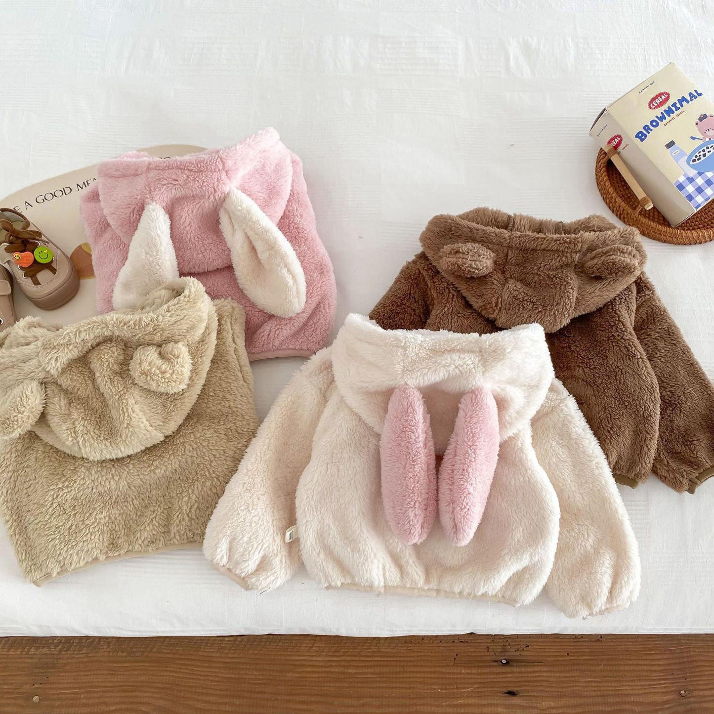 Baby Toddler 3D Bear and Rabbit Design Fleece Long Sleeve Hooded Sweatshirt-kissminis