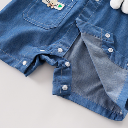 Newborn Baby Ruffle Sleeve Breathable Denim Animal Doll Romper