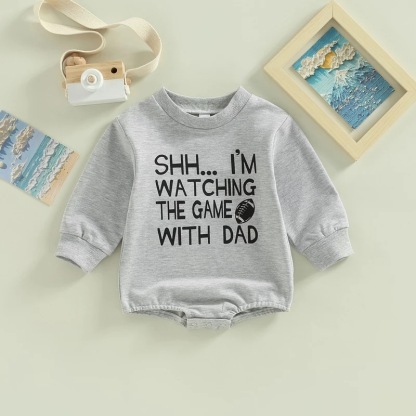 Baby Boy/Girl Baseball Theme Letters Print Long Sleeve Bodysuit-kissminis