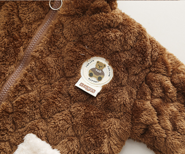 2pcs Baby Boy/Girl Cute Bear Pattern Zipper Plush Pajamas Long Sleeves Sweatshirt and Pants Set-kissminis