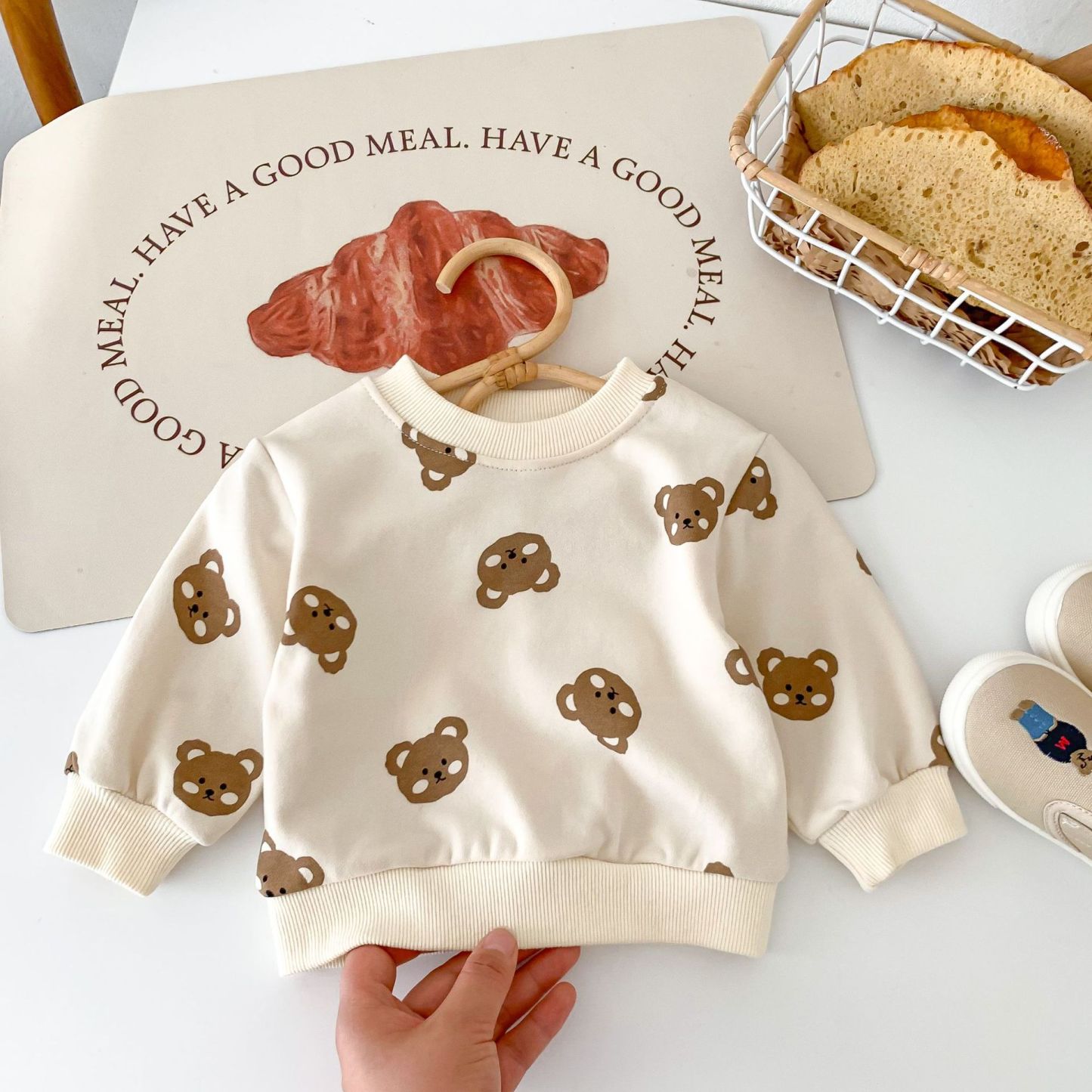2pcs Baby Boy/Girl Crew Neck Bear Long Sleeve Sweatshirt with Pants Set-kissminis