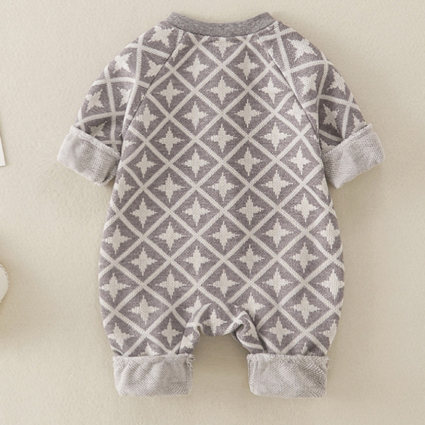 Baby Boy/Girl Diamond-checked Knit Long Sleeve Romper-kissminis