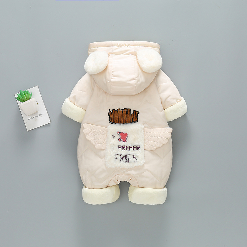 2pcs Baby Boy/Girl Winter Thicken Cartoon Graphic Bear Ear Design Hooded Romper with Shoes Set-kissminis