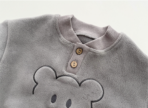 2pcs Toddler Boy/Girl Cute Bear Print Solid Color Long Sleeve Sweatshirt and Pants Set-kissminis