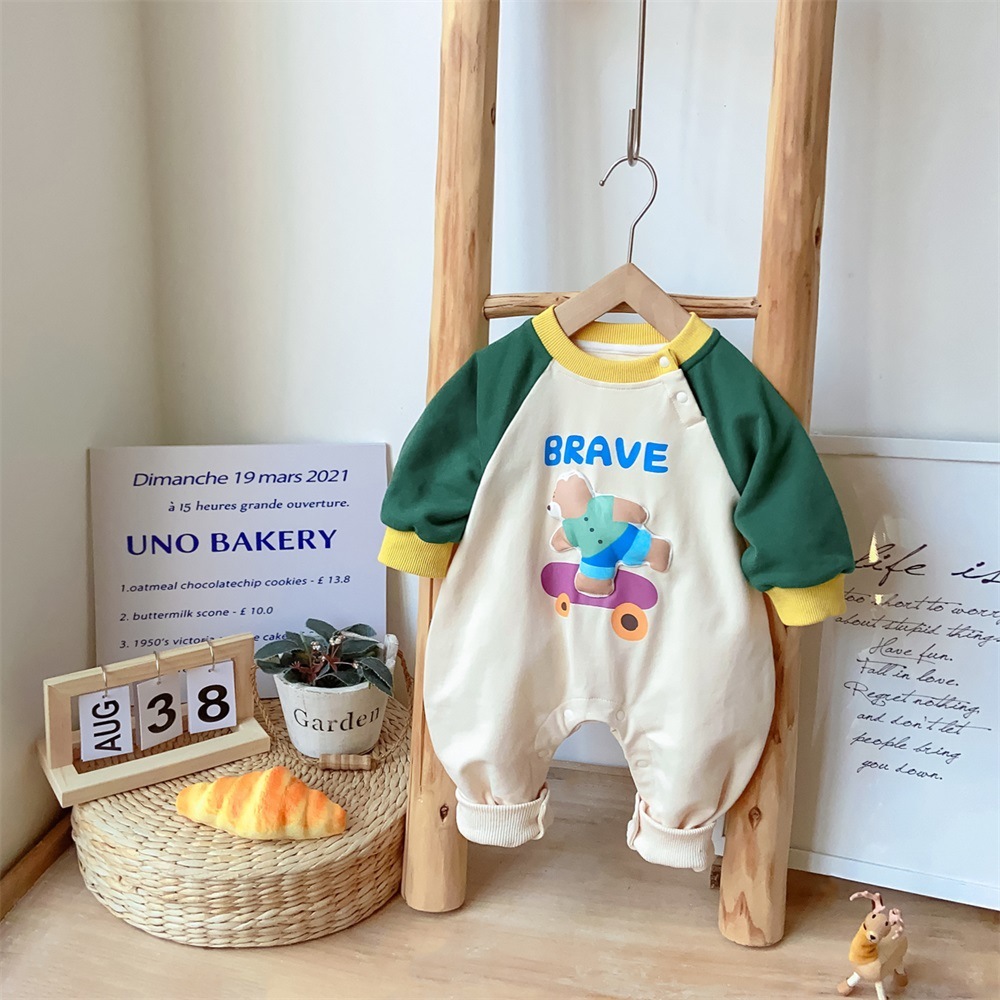Baby Boy/Girl Bear and Puppy Patch Long Sleeve Romper-kissminis