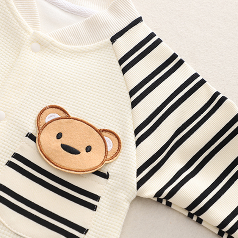 Baby Boy/Girl Stripe Line Bear Graphic Waffle Romper-kissminis