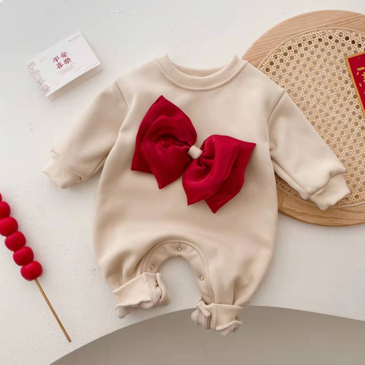 Winter Thicken Baby Girl Bowknot Suspender Romper-kissminis