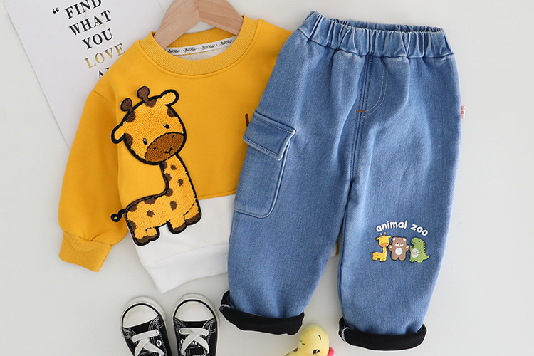 Toddler Boy/Girl Cute Dinosaur/Bear/Giraffe Pattern Solid Color Two-Piece Set-kissminis