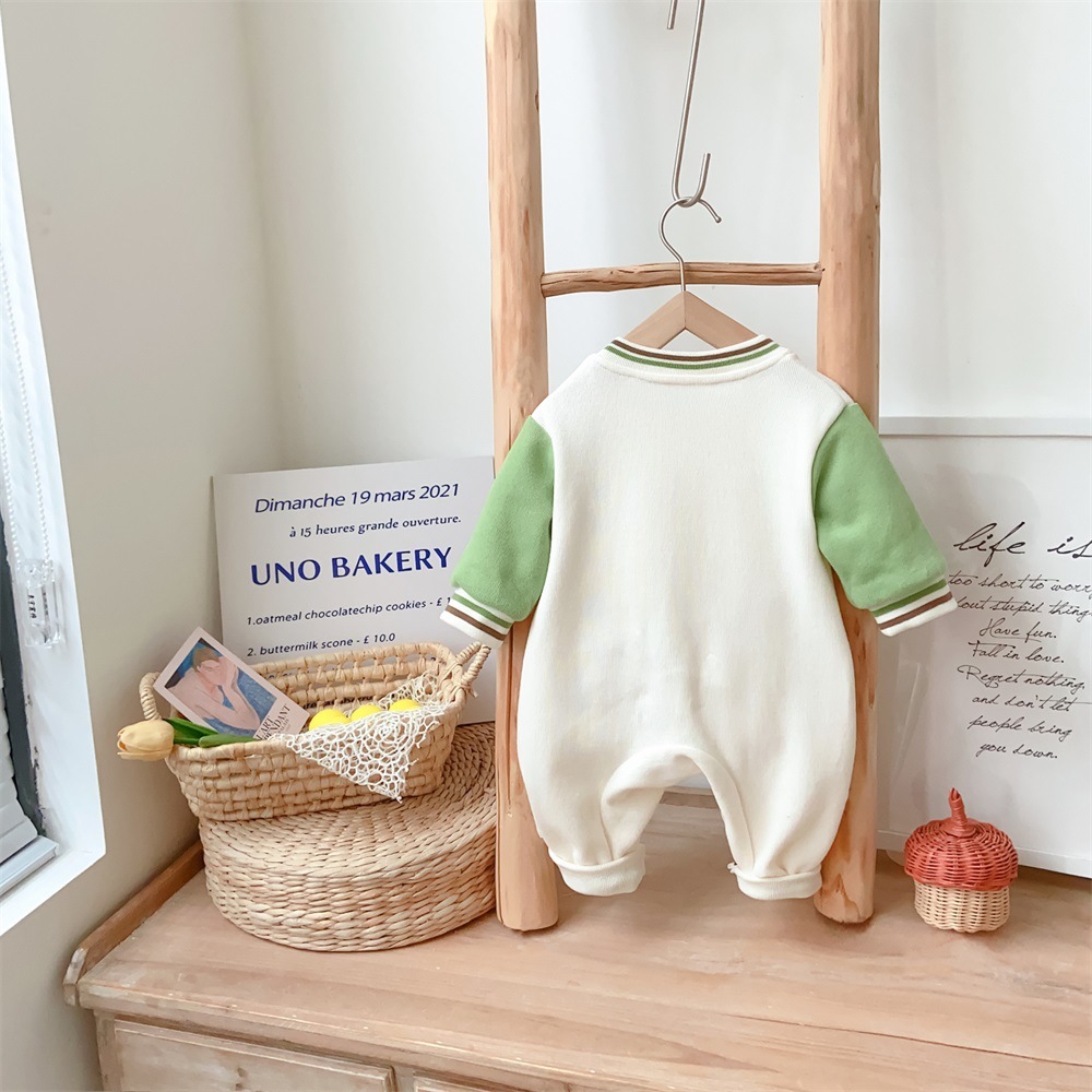 Baby Boy/Girl Bear Patch and Ice Cream Print Long Sleeve Romper-kissminis