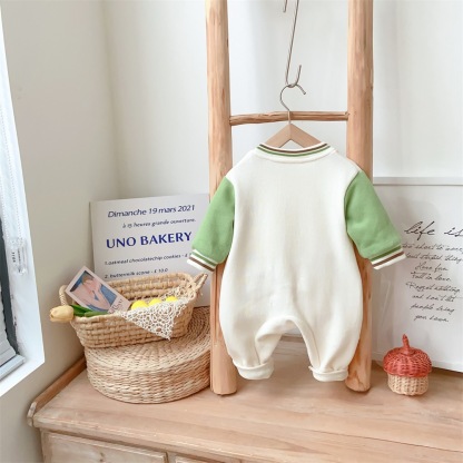 Baby Boy/Girl Bear Patch and Ice Cream Print Long Sleeve Romper-kissminis