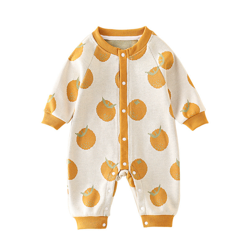 Baby Boy/Girl Cute Orange Graphic Knitted Long Sleeve Romper-kissminis
