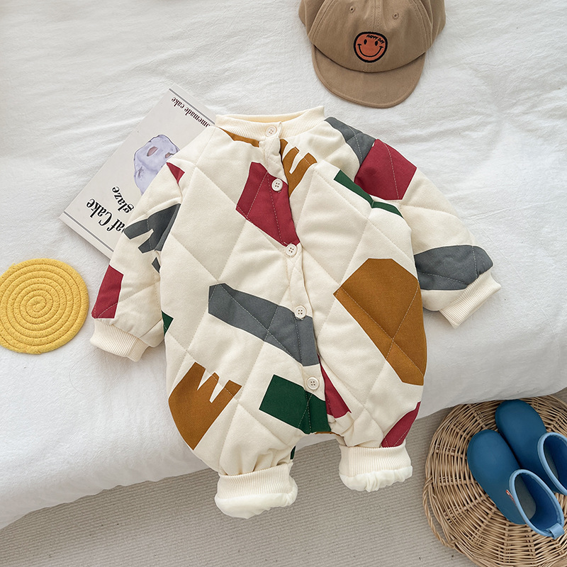 Baby Boy/Girl Winter Thicken Graphic Long Sleeve Romper-kissminis