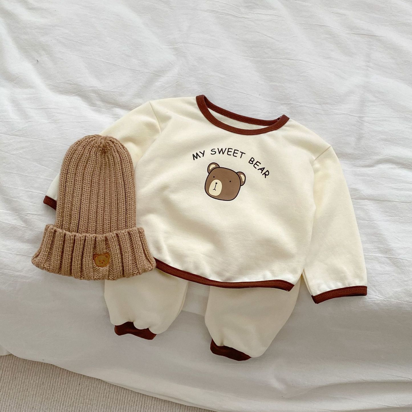 2pcs Baby Toddler Boy/Girl 'MY SWEET BEAR' Bear Print Sweatshirt and Pants Set -kissminis