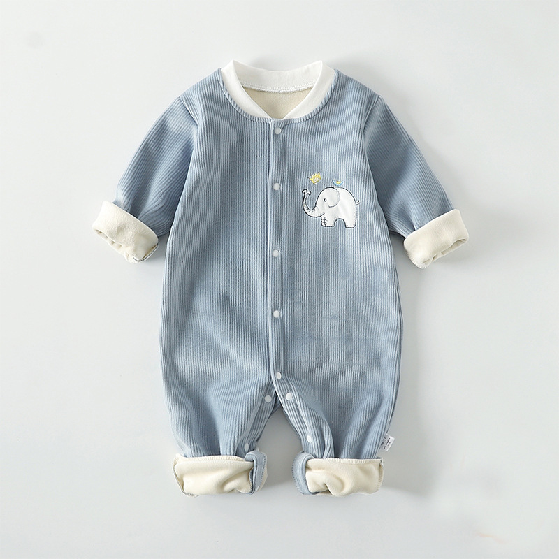 Baby Boy/Girl Spring Cute Animals Embroider Single Breasted Long Sleeve Romper-kissminis