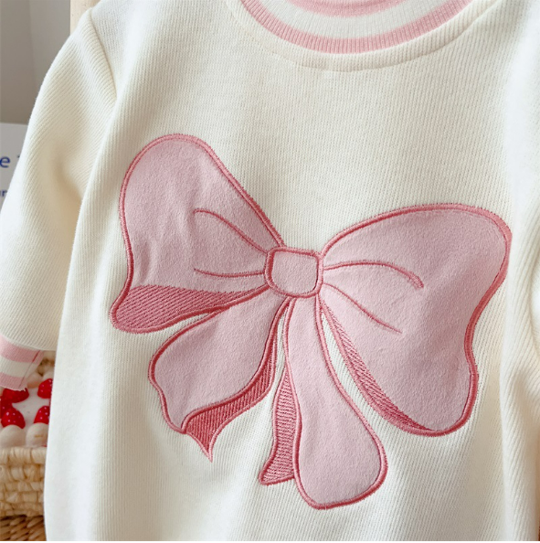 Baby Girl Super Cute Thickened Plush Butterfly Knot Pattern with Long Sleeve Romper-kissminis