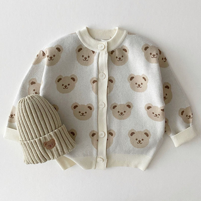 Baby Allover Bear Graphic Knitted Cardigan-kissminis