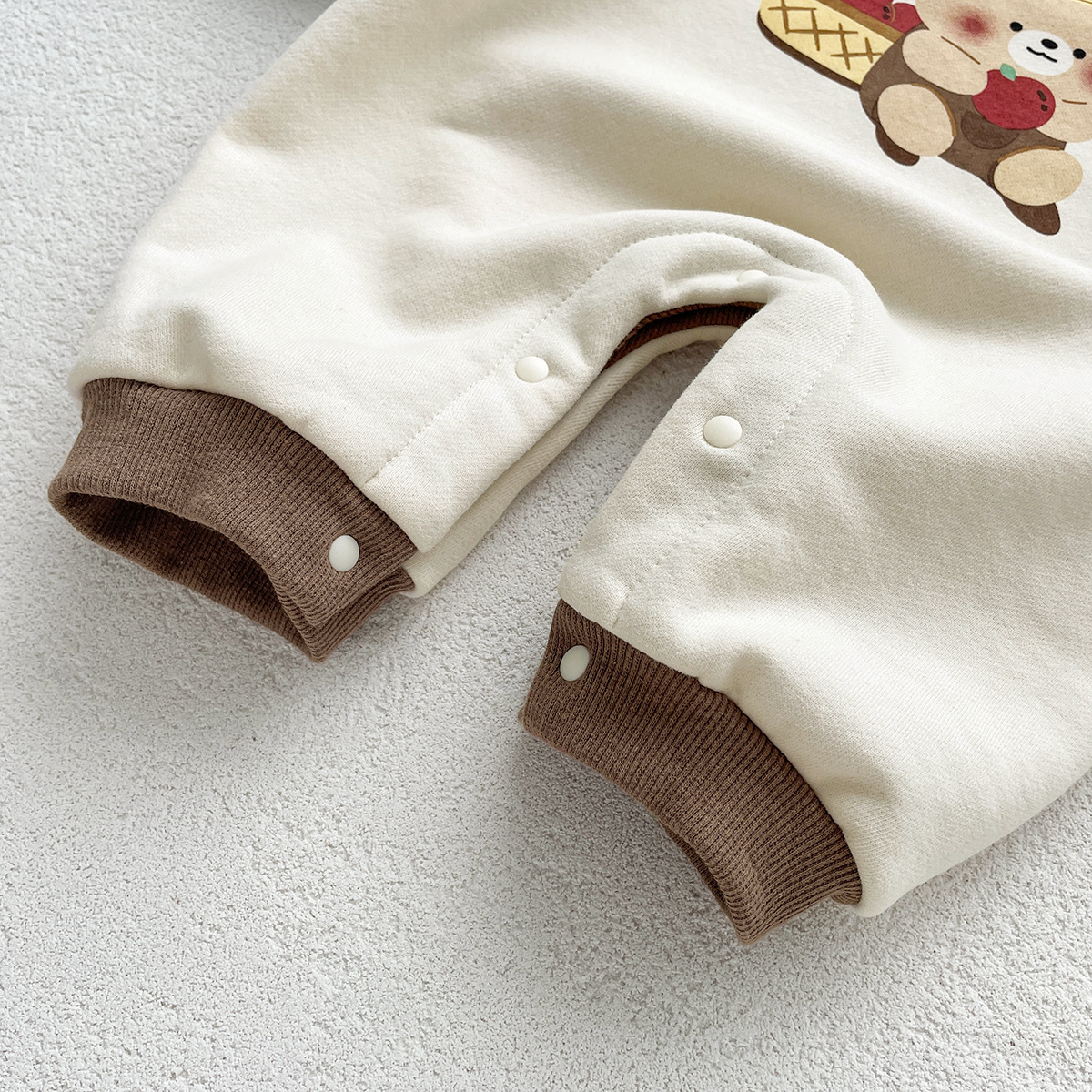 Baby Boy/Girl Cartoon Bear Graphic Long Sleeve Romper-kissminis