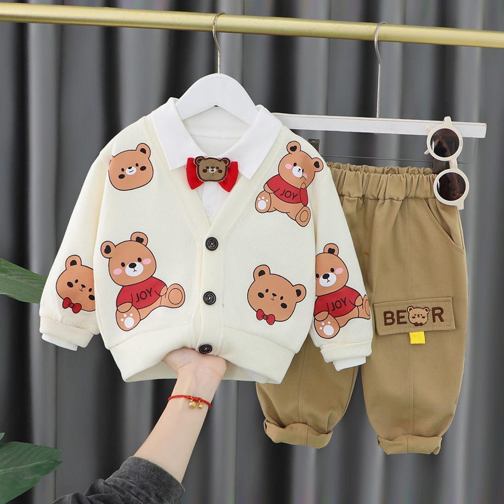 3pcs Toddler Allove Bear Graphic T-shirt Sweatshirt and Pant Set-kissminis
