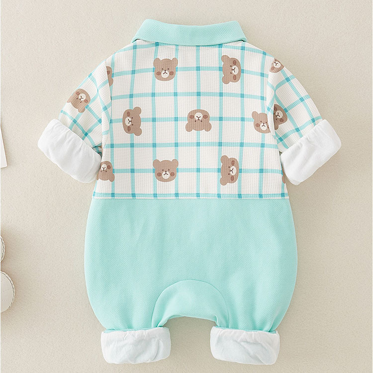 Cartoon Cute Plaid Bear Embroidery Romper-kissminis