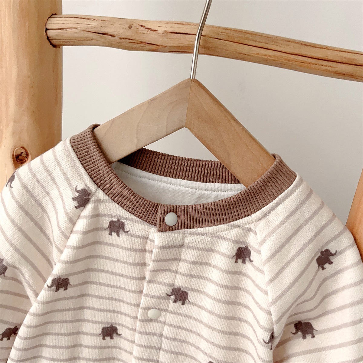 Elephant Print and 3D Dog Decoration on Pocket Striped Romper
