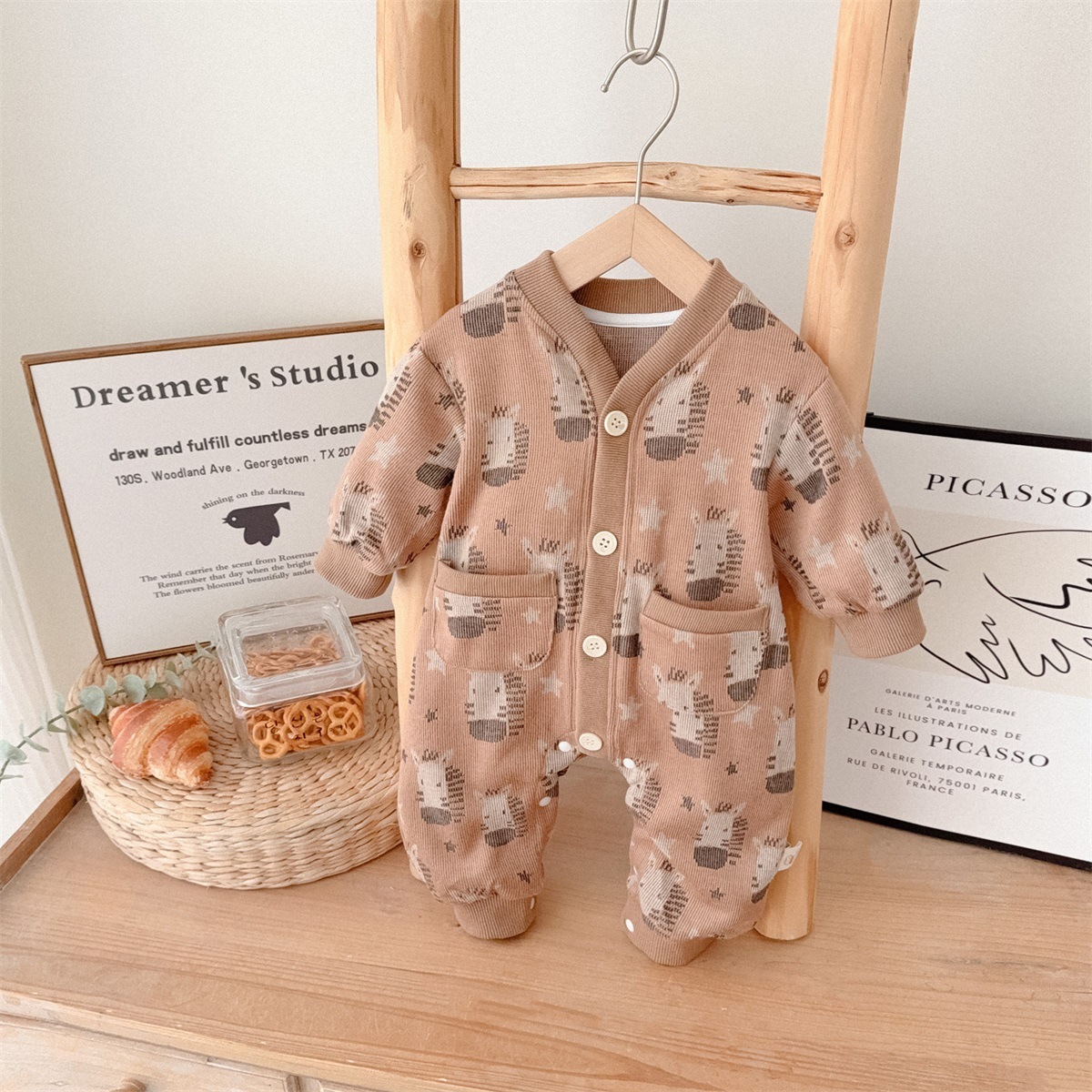 Zebra and Star Print Button-front Romper