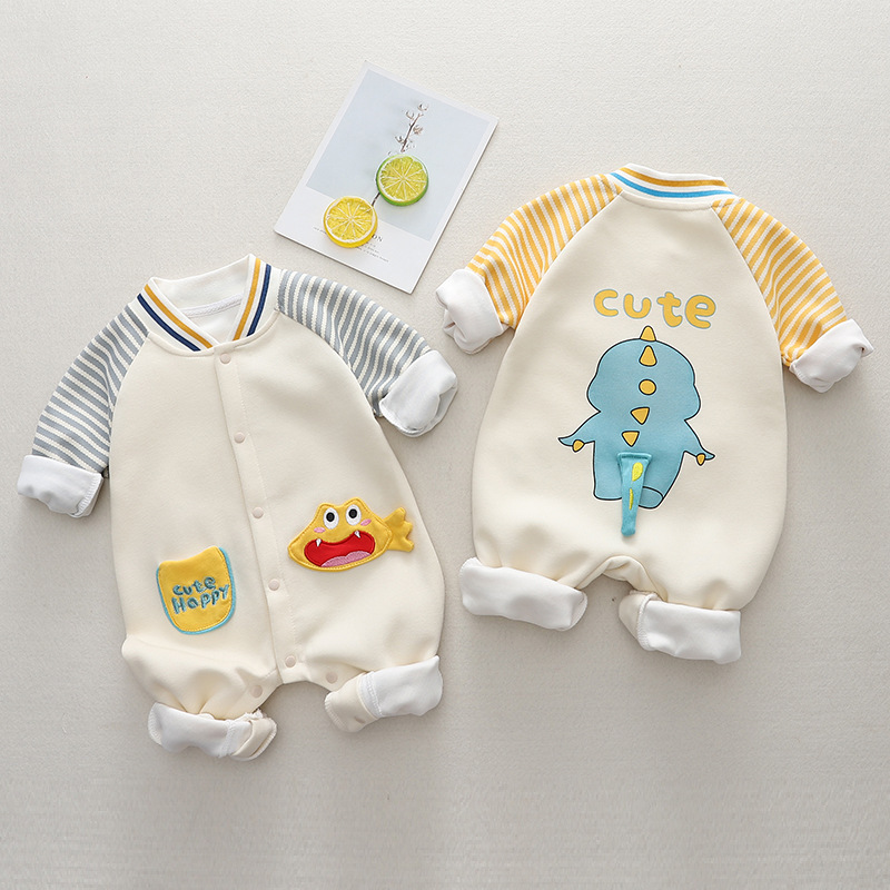 Baby Boy/Girl Stripe Line Dinosaur Graphic Romper-kissminis