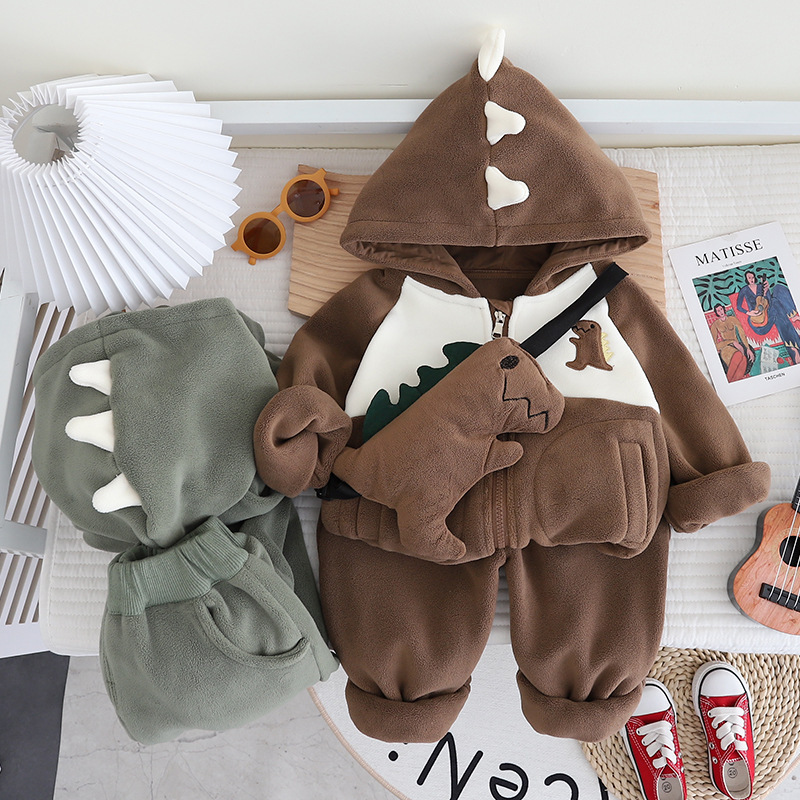 Toddler Boy/Girl Tail Dinosaur Design Plush Three Piece Set-kissminis