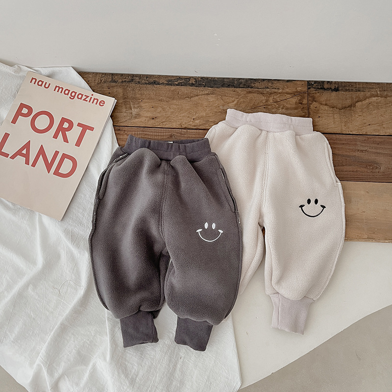 Toddler Boy/Girl Solid Color Smile Face Pattern Long Pants -kissminis