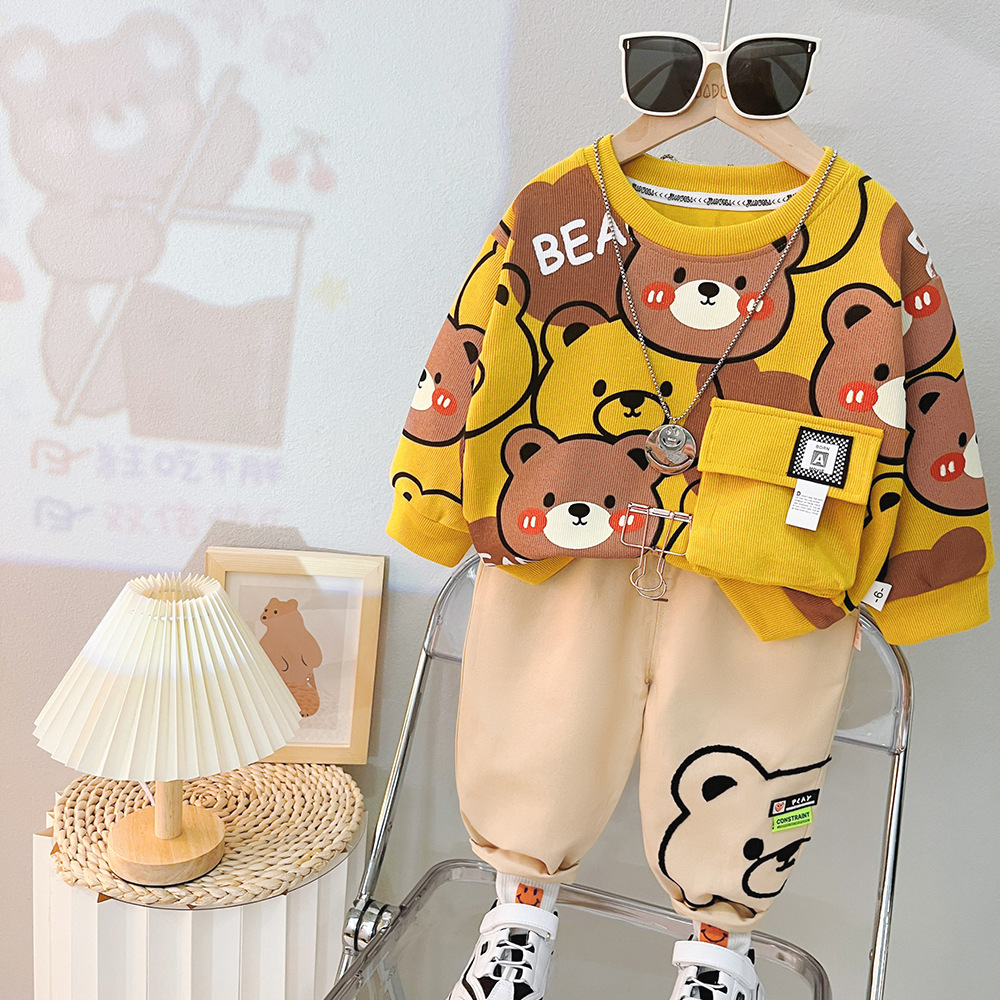Allover Cartoon Bear Pattern Two Piece Set-kissminis