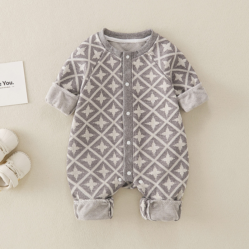 Baby Boy/Girl Diamond-checked Knit Long Sleeve Romper-kissminis