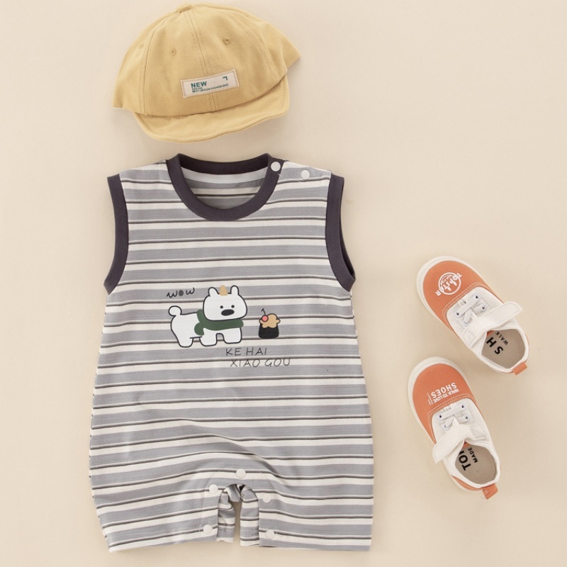 Baby Boy/Girl Puppy Stripe Short Sleeve Romper-kissminis