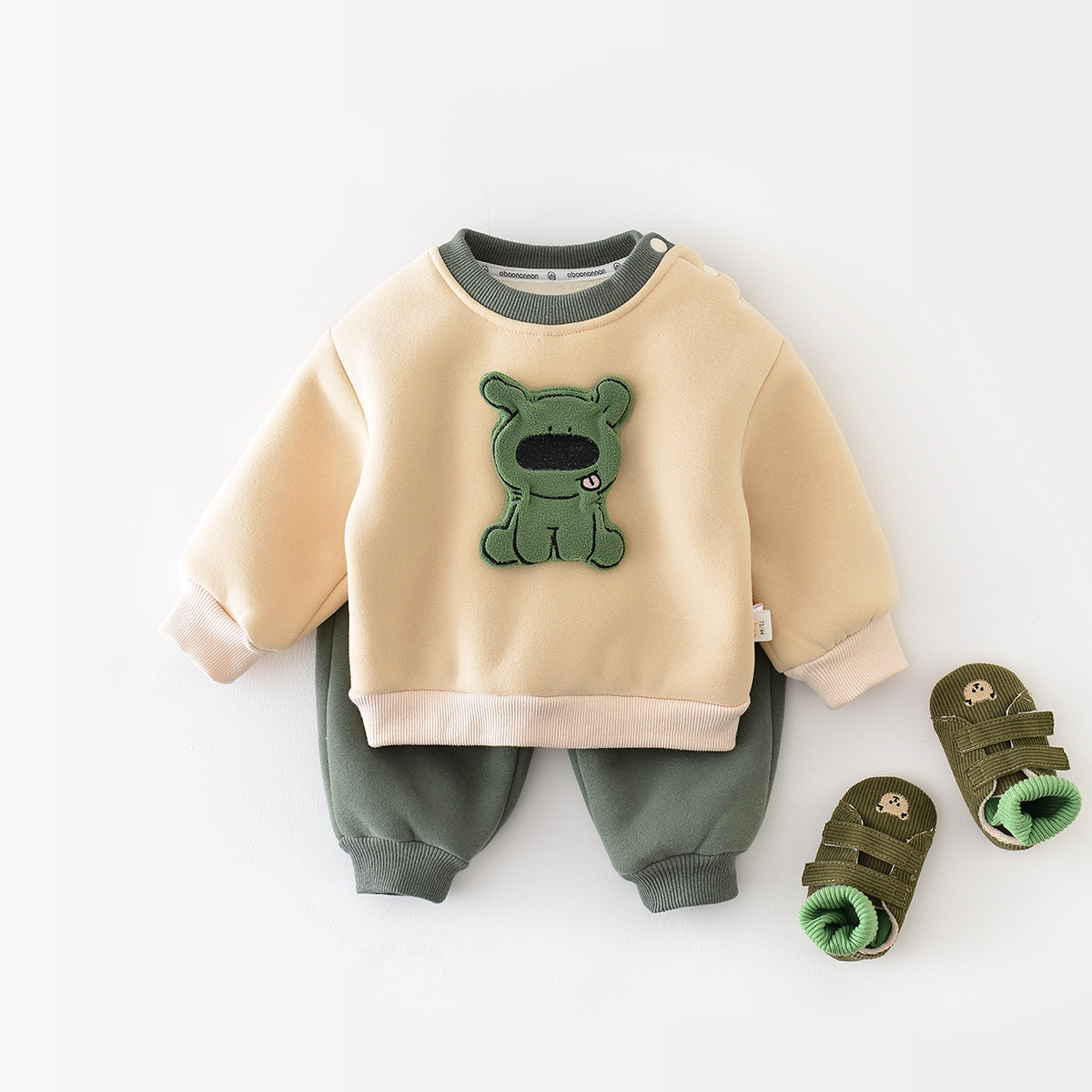 2pcs Baby Boy/Girl Winter Thicken Dog Graphic Long Sleeve Sweatshirt with Pants Set-kissminis