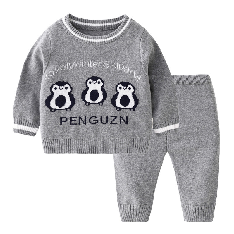 2pcs Baby Toddler Boys & Girls Cute Cartoon Graphic and Letter Print Knit Tops and Pants Set-kissminis
