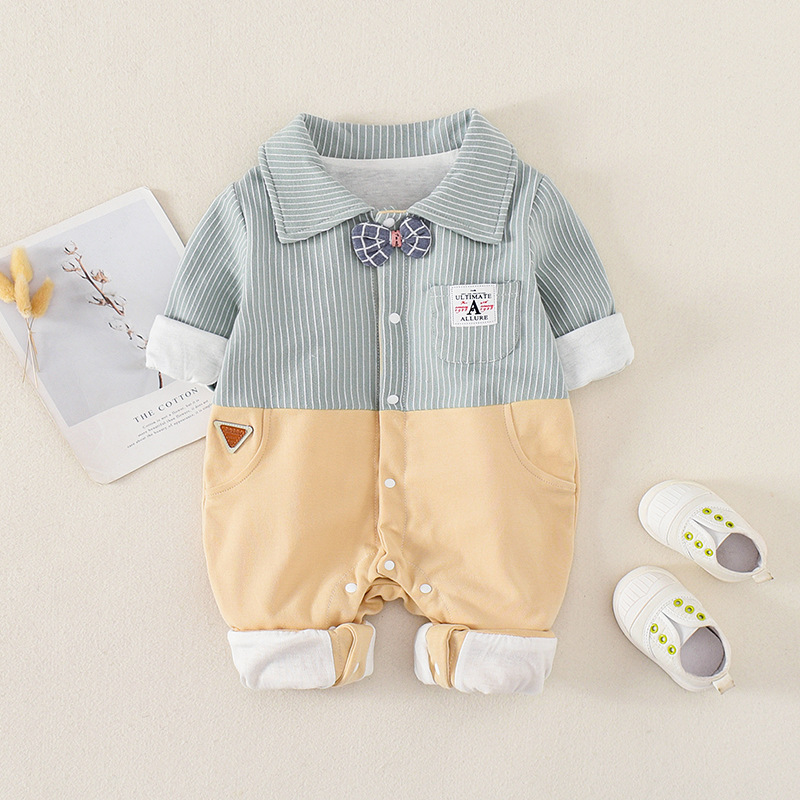 Baby Boy/Girl British Style Stripe Long Sleeve Romper-kissminis