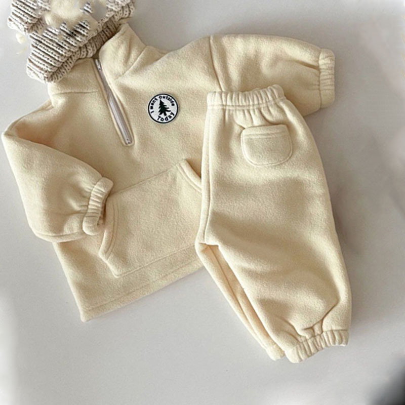 2pcs Toddler Boy/Girl Solid Color Stand Collar Long Sleeves Sweatshirt and Pants Set-kissminis