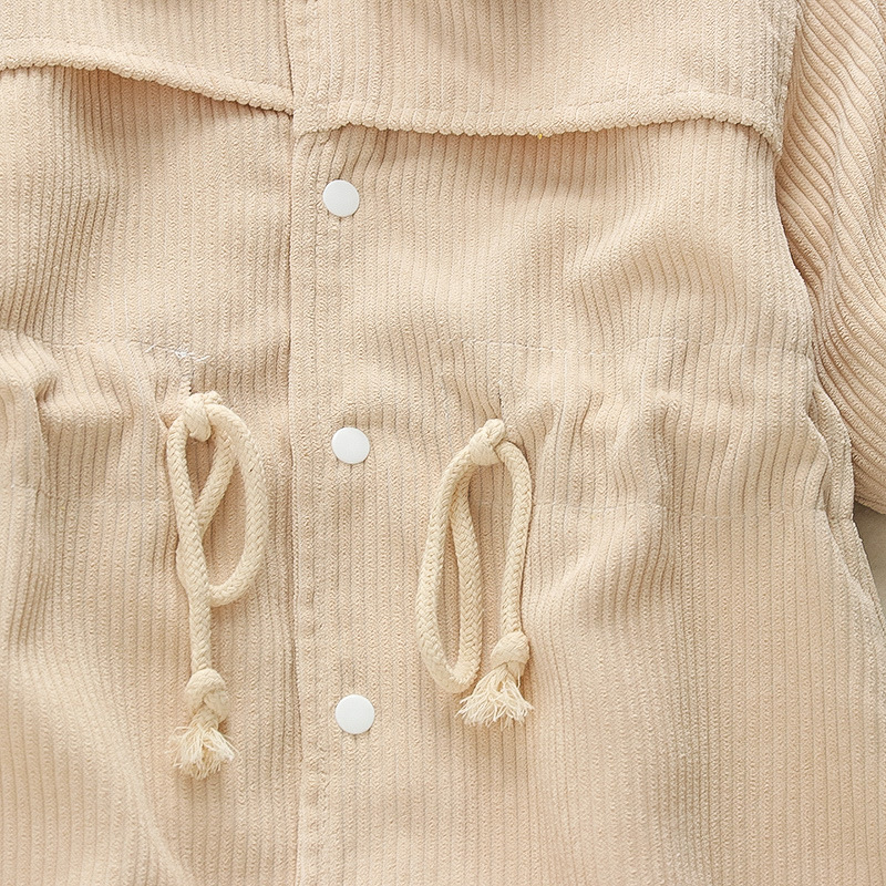Baby Drawstring Waist Solid Color Corduroy Romper-kissminis