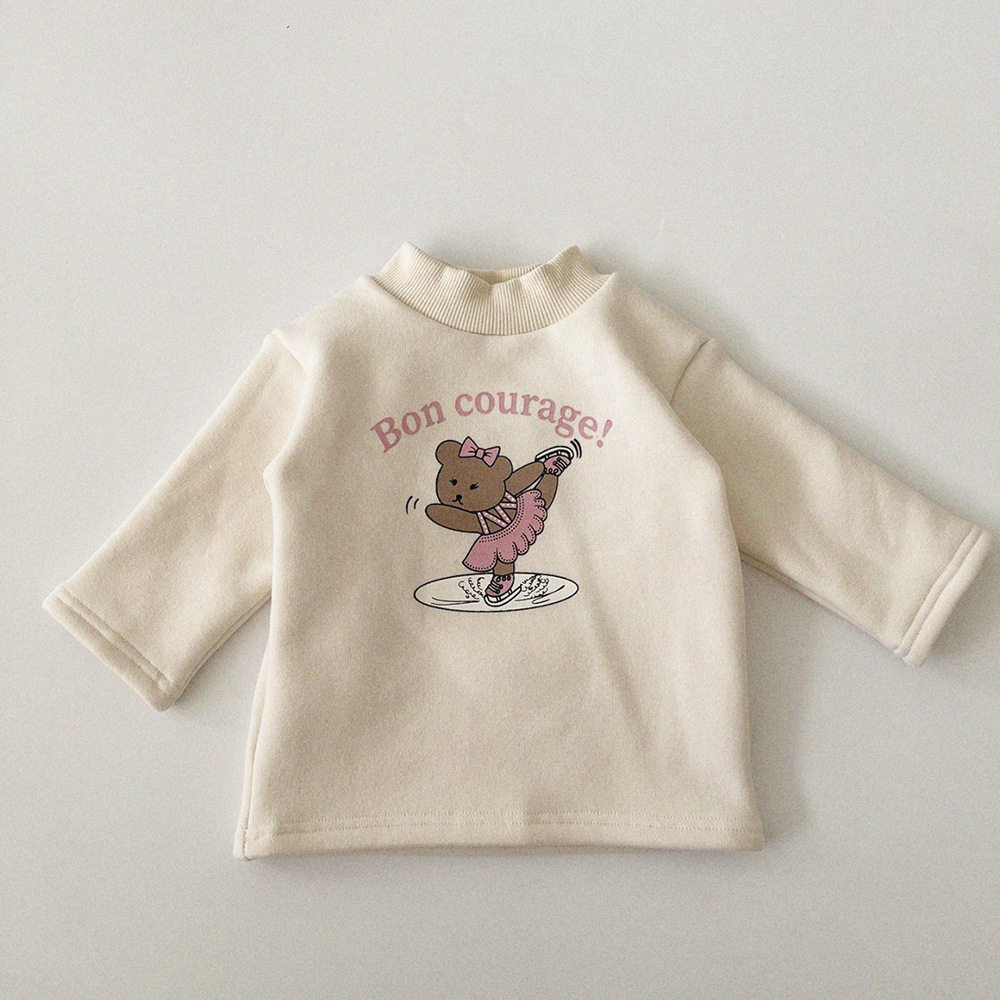 Baby Boy/Girl Cartoon Graphic Thicken High Collar Long Sleeve Tops-kissminis