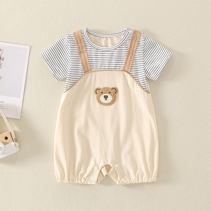 Baby Boy/Girl Stripey Bear Print Romper-kissminis