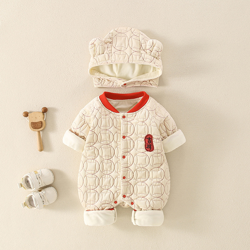 2pcs Newborn Baby Chinoiserie Auspicious Implication Long Sleeve Romper with Hat Set-kissminis