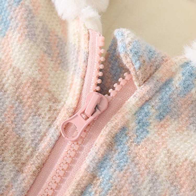 Baby Girl Winter Thicken Plaid Graphics Long Sleeve Fluff Hooded Romper-kissminis