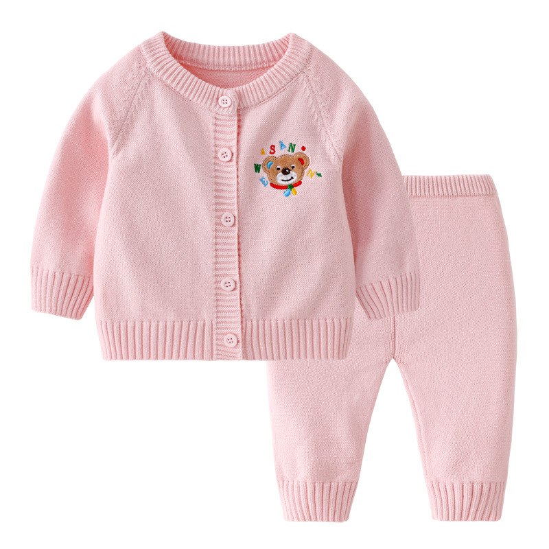 Baby Boy/Girl Simple Bear Ribbed Knit Set-kissminis