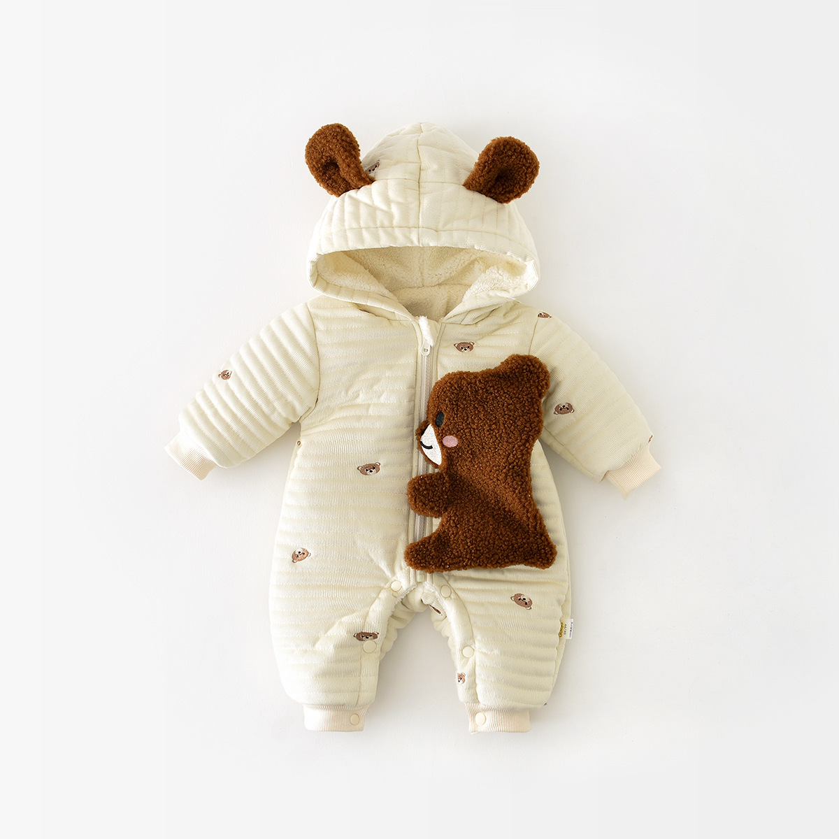 Baby Boy Winter Thicken Bear Graphic Long Sleeve Romper-kissminis