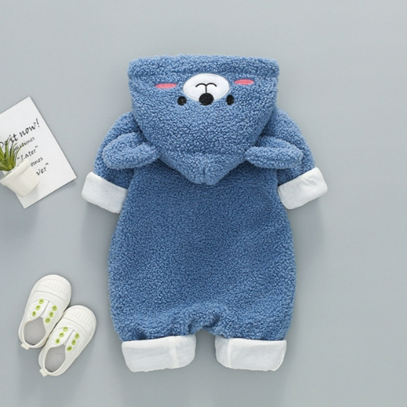 Baby Boy/Girl Bear Graphic Hooded Fluff Long Sleeve Romper-kissminis