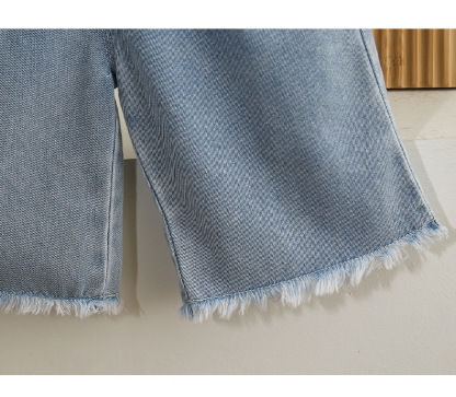 White Sleeveless Lace Adorned Top and Blue Denim 2PCS Shorts Set