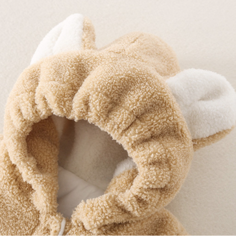 Baby Boy/Girl Winter Bear and Arch Patch Long Sleeve Thicken Hooded Fluff Romper-kissminis