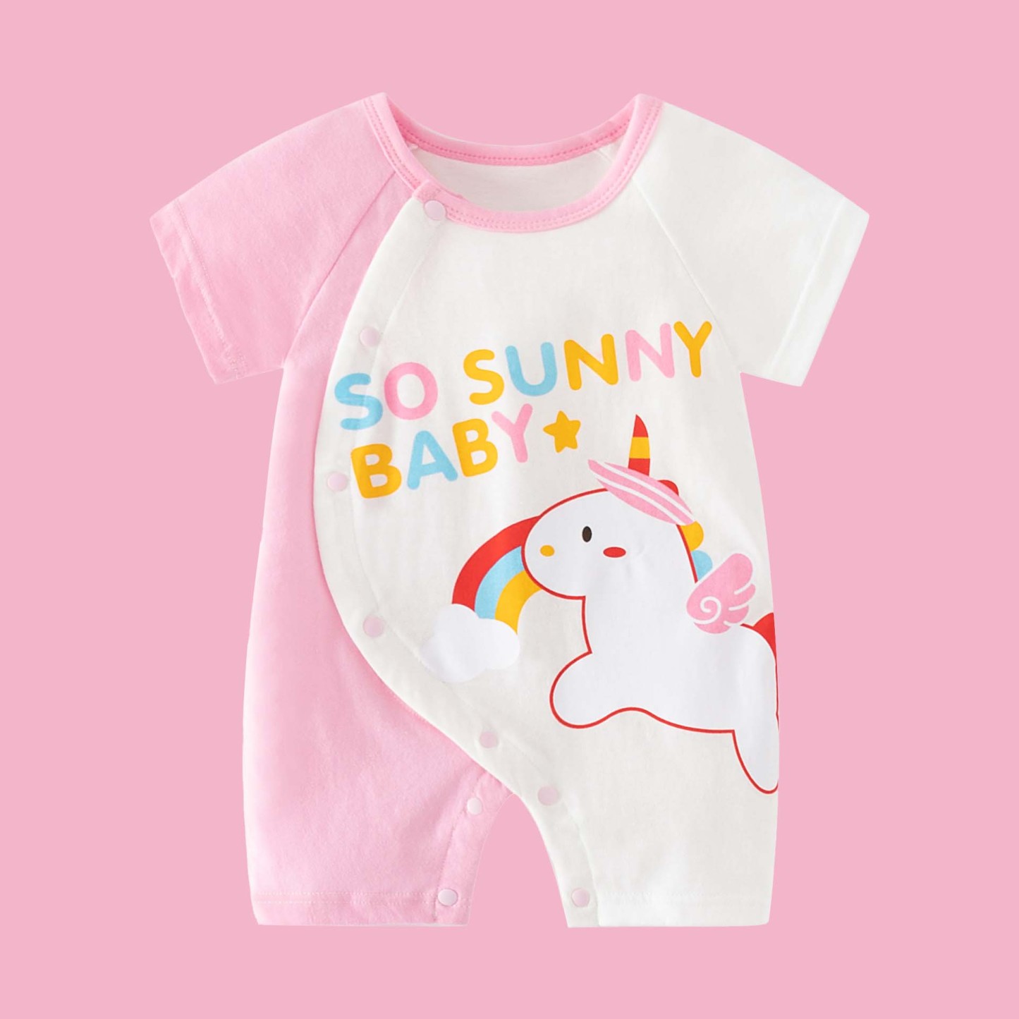Baby Boy/Gril Pure Cotton Unicorn Pattern Short Sleeve Romper-kissminis