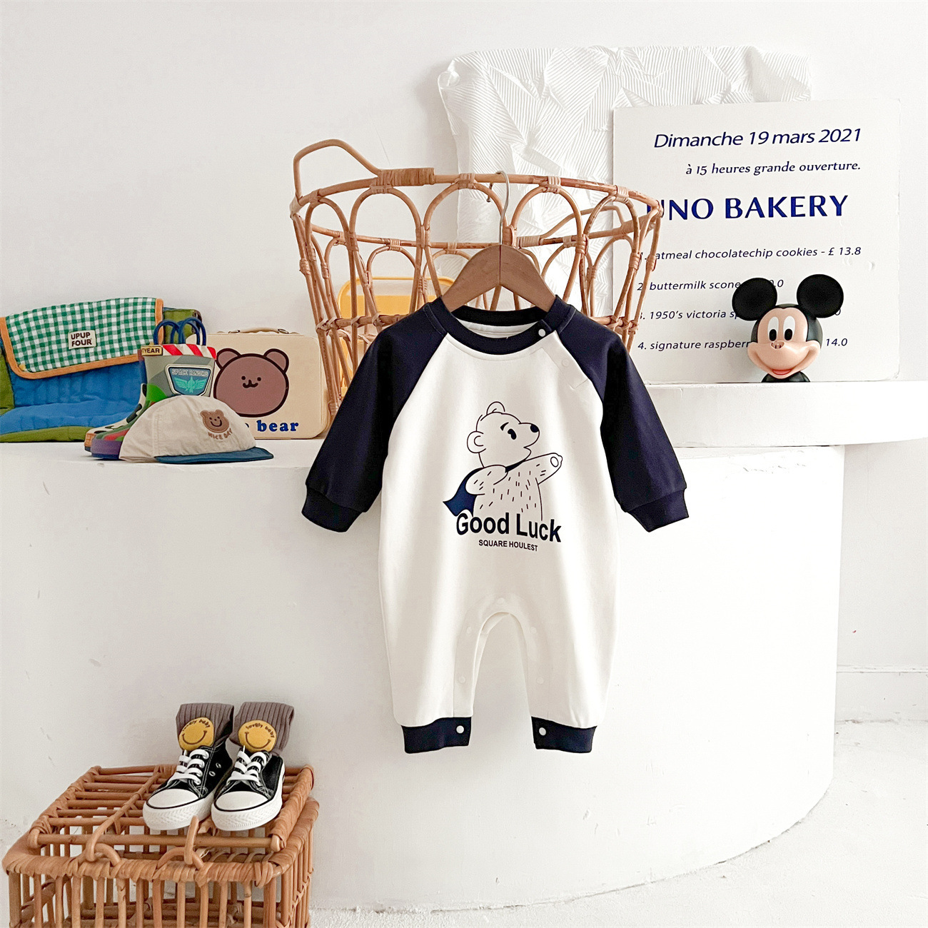 Baby Boy/Girl "GOOD LUCK "Little Bear Print Romper-kissminis