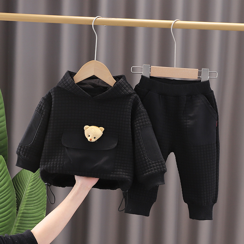 Toddler Boy Cute 3D Bear Pattern Solid Color Two-Piece Set-kissminis